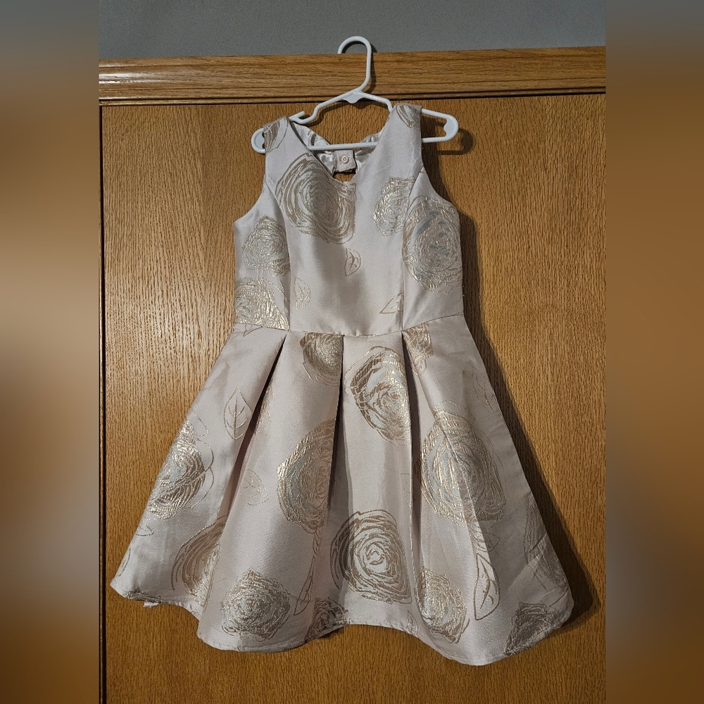 Girls Foil Floral Jacquard Fit And Flare Light Pink Dress
